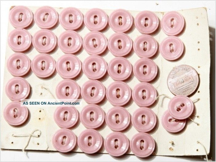 Card (36) 14 Mm Vintage Czech Pink Sew Thru Sheet Glass Buttons Buttons photo