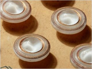 Card (8) 14 Mm Vintage Czech White Moonglow Glass Buttons photo