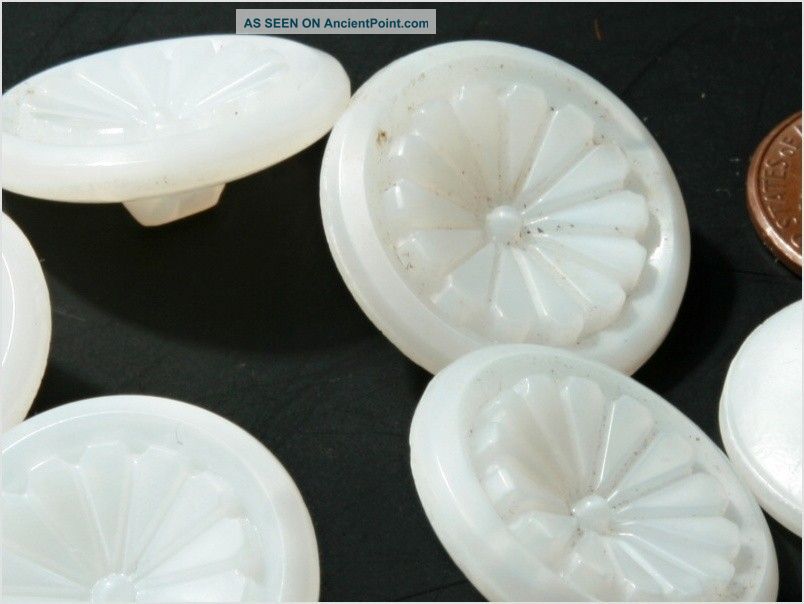 (6) 23 Mm Antique Vintage Czech Daisy White Glass Buttons 20´s Buttons photo