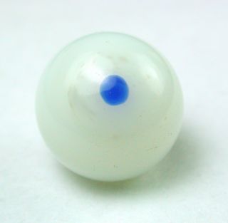 Antique Charmstring Glass Button White W/ Blue Dot Swirlback photo