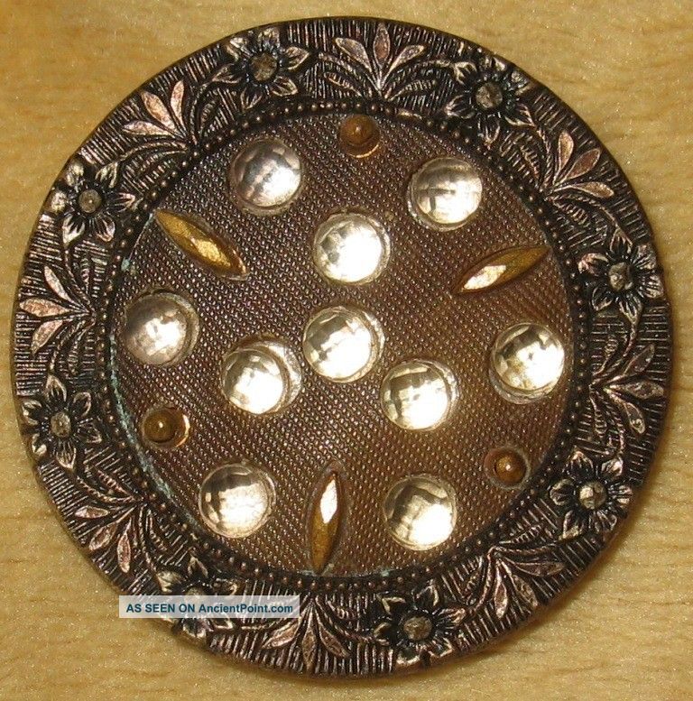 Antique Victorian Perforate Brass Button W/paste & Brass Stick - Ups Fancy Border Buttons photo