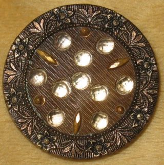 Antique Victorian Perforate Brass Button W/paste & Brass Stick - Ups Fancy Border photo