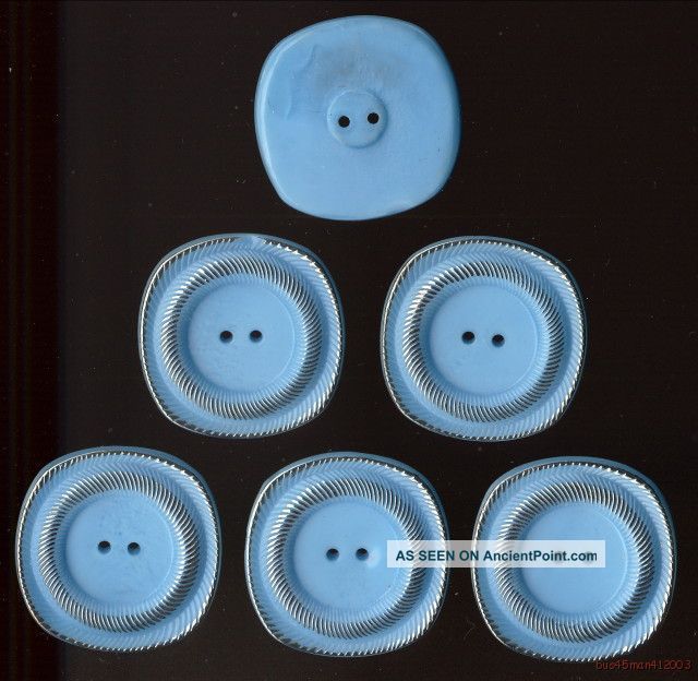 6 - Czech Glass Large Blue W/silver Accent Buttons - 29.  5mm Buttons photo