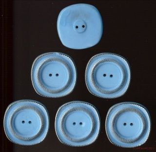 6 - Czech Glass Large Blue W/silver Accent Buttons - 29.  5mm photo