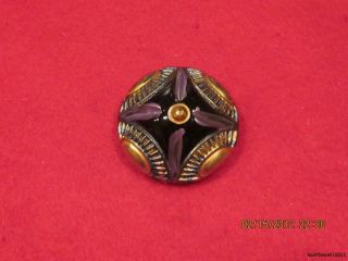 Antique 1920 ' S Hand Painted Czech Glass Domed Black Button 9 - 1 1/8 