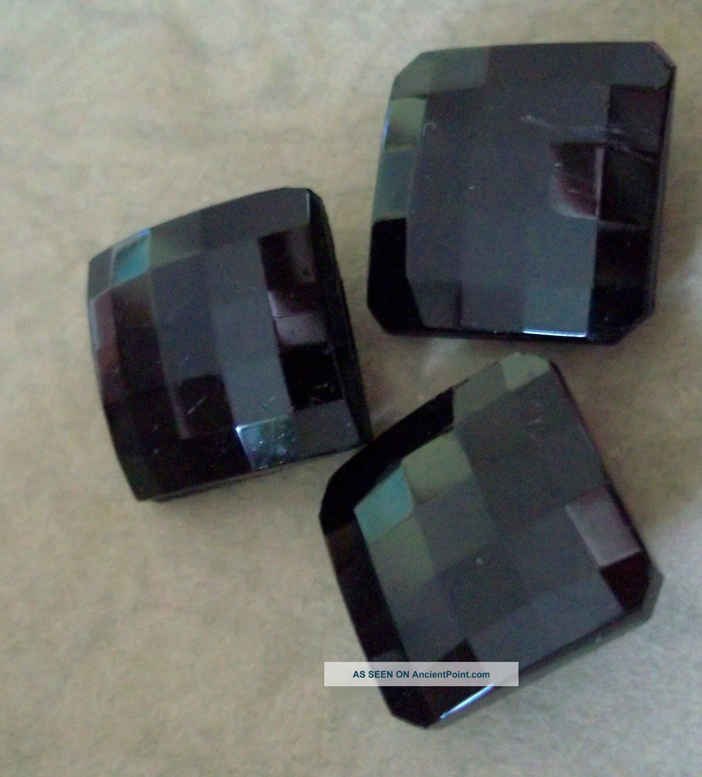 Three Vintage Faceted Jet Black Glass Sewing Buttons Buttons photo
