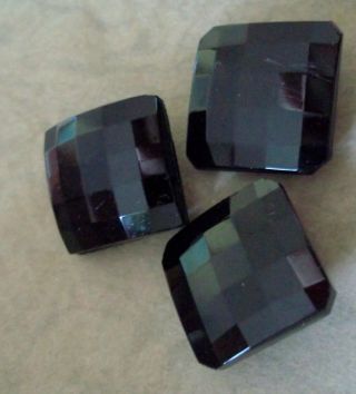 Three Vintage Faceted Jet Black Glass Sewing Buttons photo