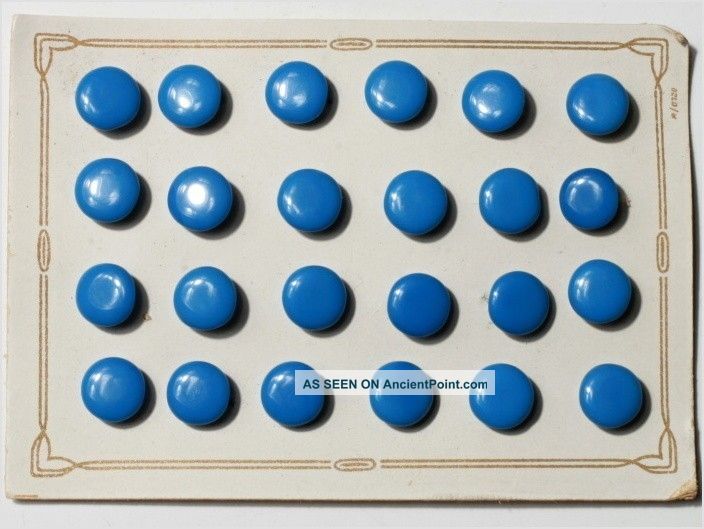 24 Doll Blue Depression Glass Buttons Card 8 Mm Antique Vintage Czech Buttons photo