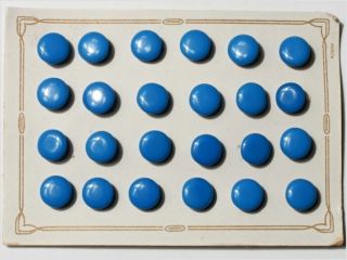24 Doll Blue Depression Glass Buttons Card 8 Mm Antique Vintage Czech photo