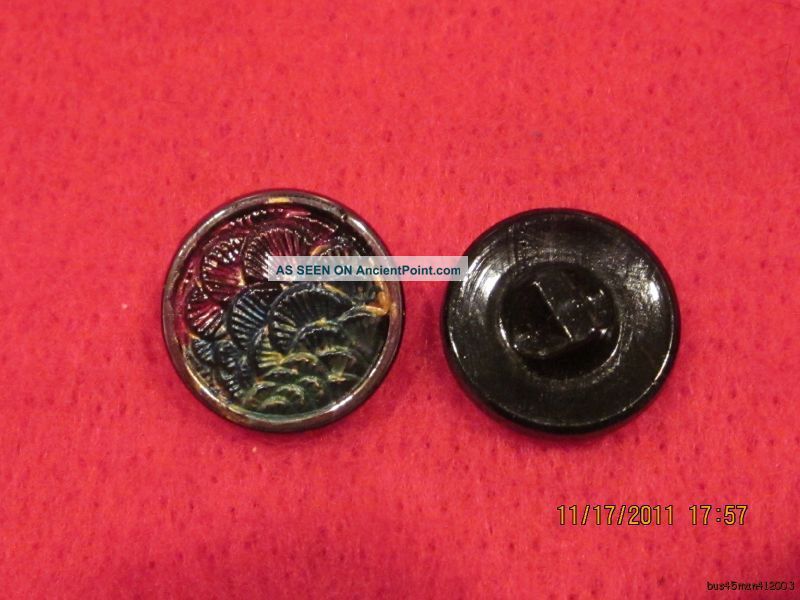 6 - Antique 1920 ' S Hand Painted Czech Layered Floral - Black Button 20 - 23/32 