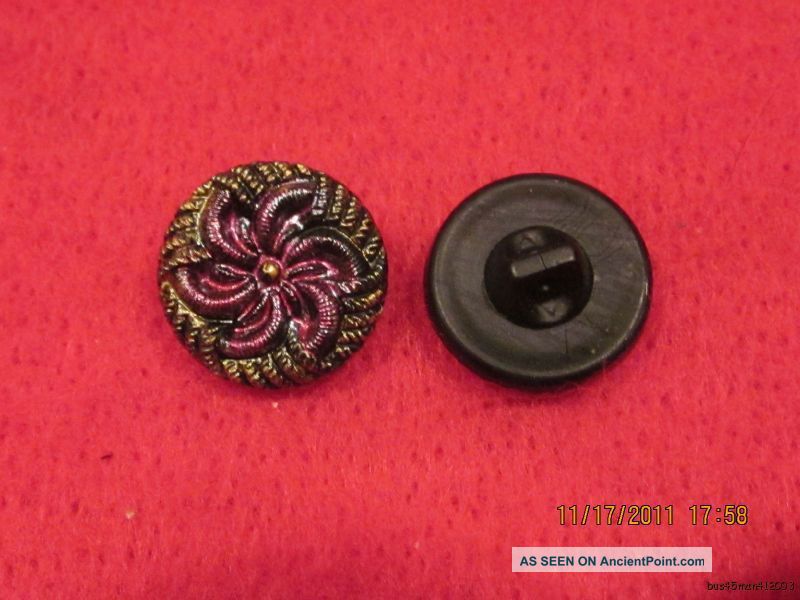 6 - Antique 1920 ' S Hand Painted Czech Star Pinwheel - Black Button 21 - 11/16 