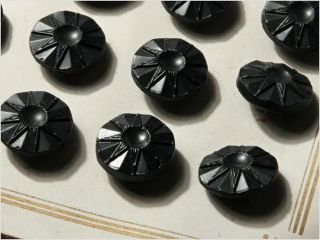 Card (48) 13 Mm 20´s Vintage Czech Art Deco Flower Black Glass Buttons photo