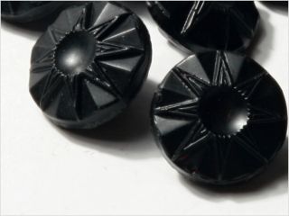 (12) Doll S 10 Mm 20´s Vintage Czech Art Deco Flower Black Glass Buttons photo