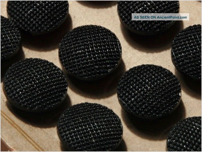 Card (24) Antique Vtg Czech Dark Blue Fancy Glass Buttons 20´s 13 Mm Buttons photo