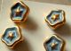 Card Of Six Vintage Sewing Buttons,  Star Shaped Gold Metal With Blue Enamel Buttons photo 1