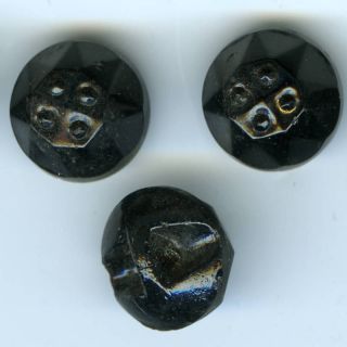 Antique Molded Black Glass Buttons (3) C 1880s? photo