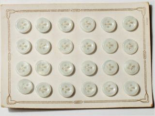 24 Doll White Sew Thru Depression Glass Buttons Card 9 Mm Antique Vintage Czech photo