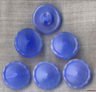 6 - Czech Glass Blue Curved Border/cone Buttons - 18.  5mm photo