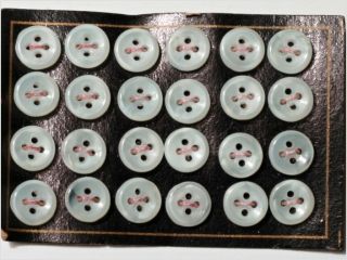 24 Doll White Sew Thru Depression Glass Buttons Card 9 Mm Antique Vintage Czech photo