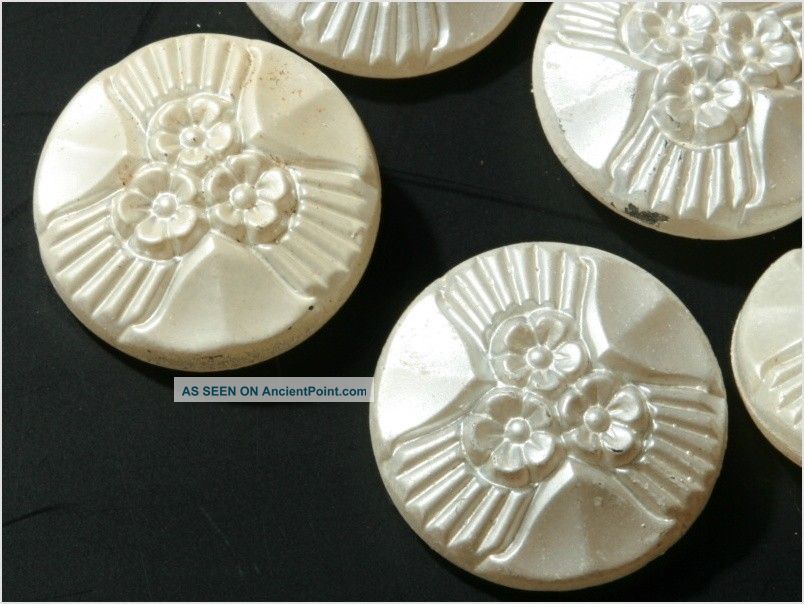 (6) 23 Mm 20´s Antique Vintage Czech Faux Pearl Flower Clear Glass Buttons Buttons photo