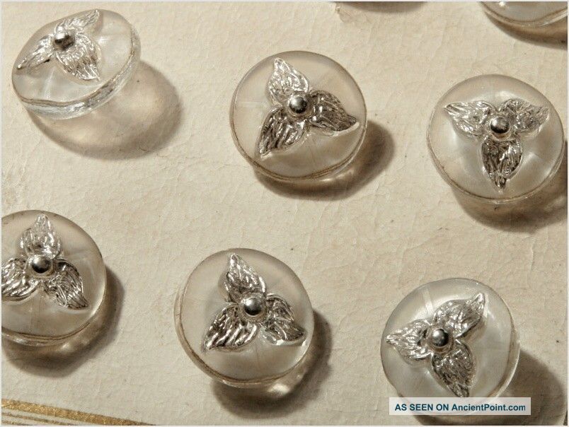 Card (24) 13 Mm 20´s Vintage Czech Art Deco Frost Flower Glass Buttons Buttons photo