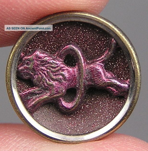 Metal Picture Button Circus Lion Jumping Through Hoop Metal Buttons photo