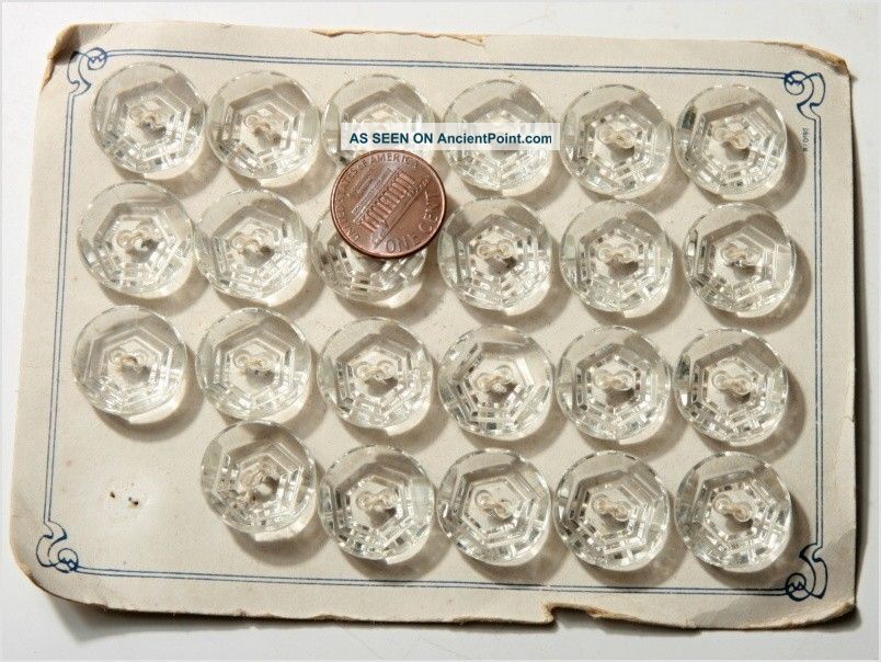Card (19) 18 Mm Vintage Art Deco Czech Crystal Glass Glass Buttons Sew Thru Buttons photo