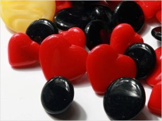 Lot (50) Group Vintage Czech Glass Buttons Red Heart Black White Fancy photo
