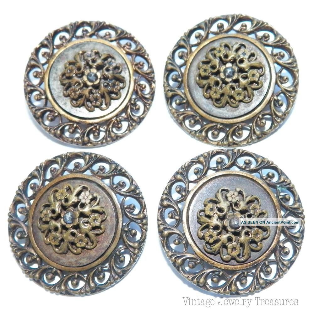 Antique C1800 4 Brass French Cut Steel 26mm Buttons E202 Buttons photo