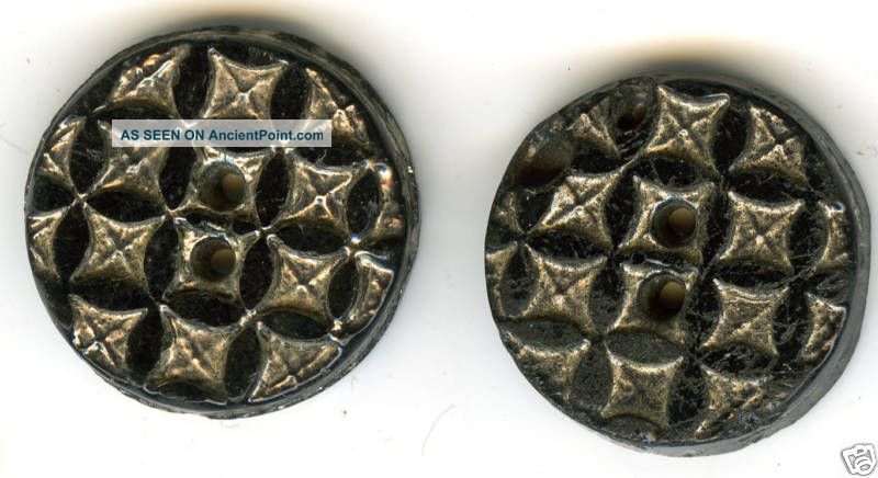 Antiq.  Molded Black Glass Buttons (2) C.  1860s? Cat 239 Buttons photo