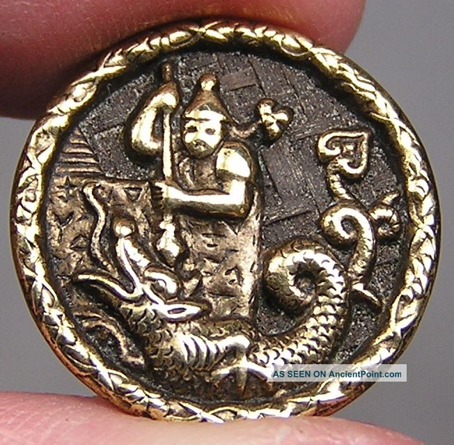 Brass Picture Button Chinese Dragon Slayer Metal Buttons photo