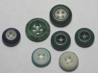 Vintage Lot China Buttons Rimmed Green Blue photo