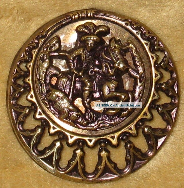 Large Antique Picture Button The Boar Hunter On Horseback Openwork Border Buttons photo