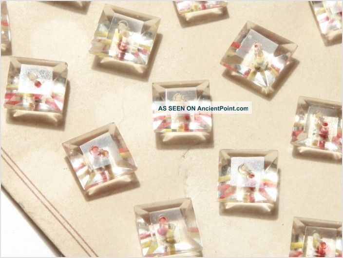 Card (24) Vintage Czech Square Faceted Crystal Glass Art Deco Glass Buttons Buttons photo