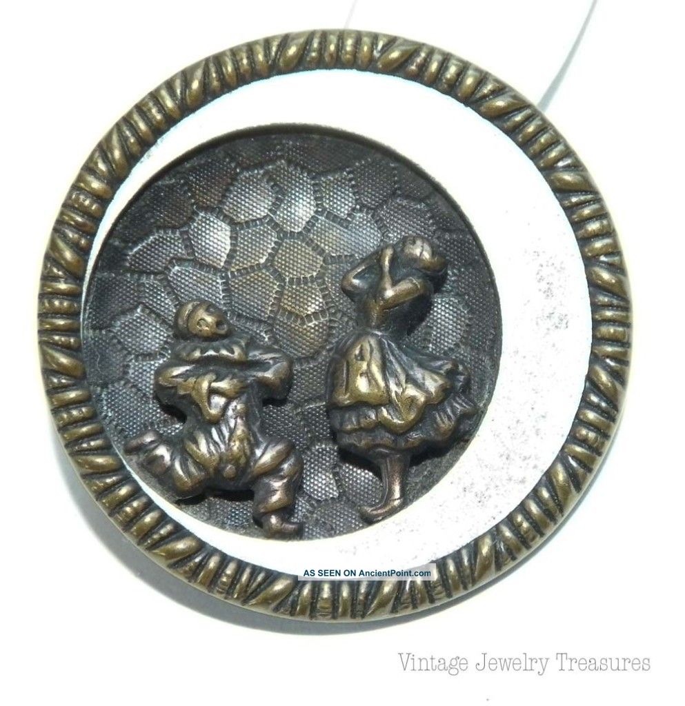 Antique Late 1800s Pagliacci Opera Brass Silver Button 1 7/8 