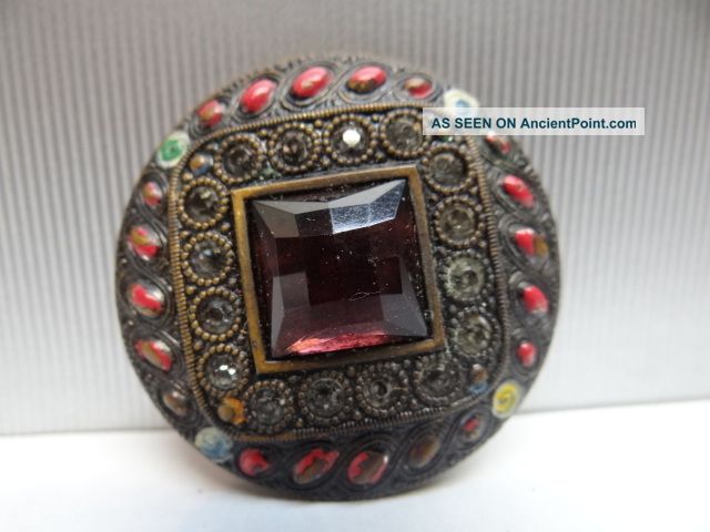 Antique Old Cesetzlich Geschutzt Beaded Large 1.  625” Decorative Purple Button Nr Buttons photo
