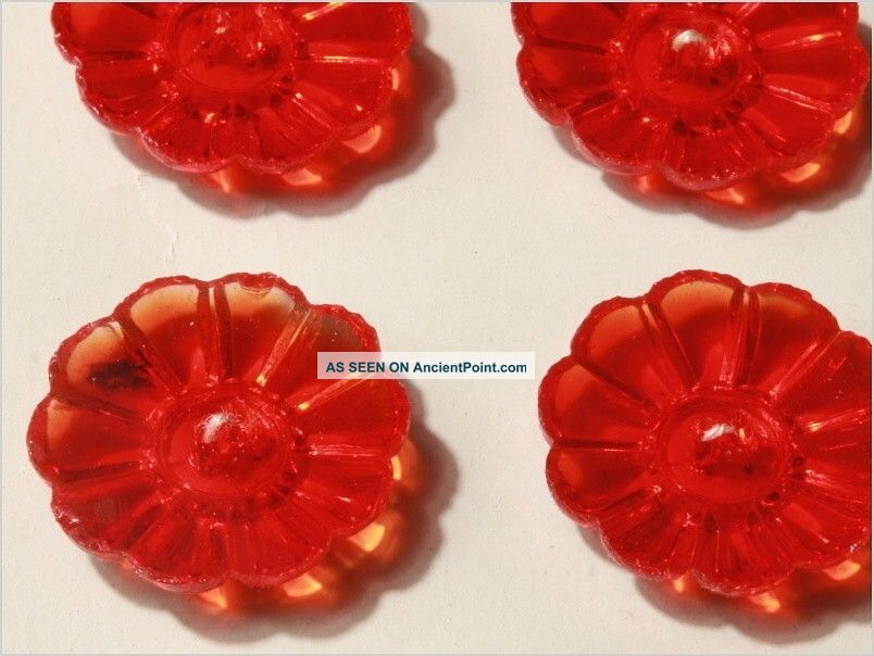 12 Vtg Clear Red Depression Flower Glass Buttons 22 Mm Buttons photo