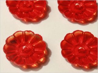 12 Vtg Clear Red Depression Flower Glass Buttons 22 Mm photo