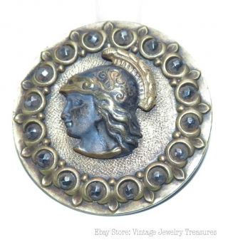 Georgian Antique Brass Cut Steel French Soldier Profile Detail Button Rare Find photo