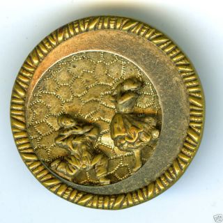 Antiq.  Metal Pict.  Button,  C.  1880s? Pierrot & Pierette photo