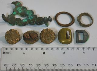 Rare Antique 9 - 11th Century Solid Brass Bronze Buttons & Rings Treasure Asia photo
