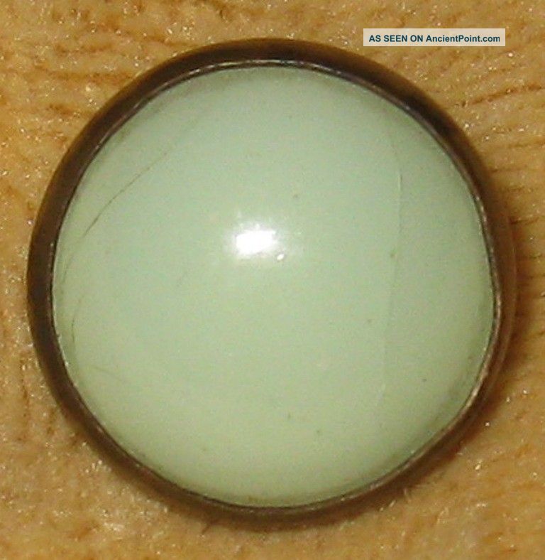 Antique Waistcoat Button Pale Jadeite Glass In Metal Cheshire Jewel 1 Fin Buttons photo