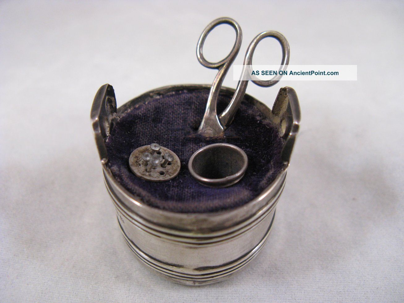 Antique English Sterling Silver Miniature Sewing Set Kit Etui Pail Birmingham 19 United Kingdom photo