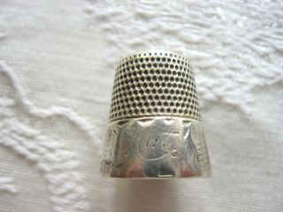 Antique Victorian Sterling Silver Sewing Thimble Engraved Stamped Nat Flower photo