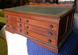 Antique Willimantic Six Cord Star Thread Oak 6 Drawer Sewing Work Table Desk photo