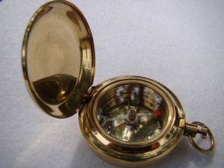 New Brass Pocket Compass W/ Lid Magnetic Push Button Nautical Camping photo
