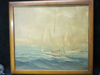 Vintage Sailboat Race Oil On Board Fernano photo