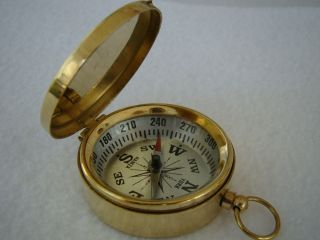 New Brass Pocket Compass W/ Lid Magnetic Nautical Camping Hiking photo