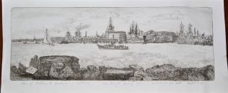 1877 Pencil Signed Etching J.  Eggett Hms Victory At Portsmouth Condition photo