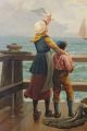 Antique Joseph Tomanek Genre Oil Painting Mother,  Children & Sailor Nr Other photo 5